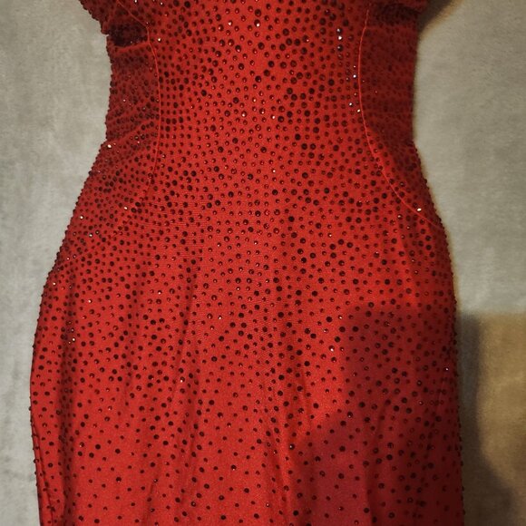 Lucci Lu Red Rhinestone Spaghetti Strap‎ Backless Bodycon Zip up SZ 4 Sexy Dress - Picture 7 of 9